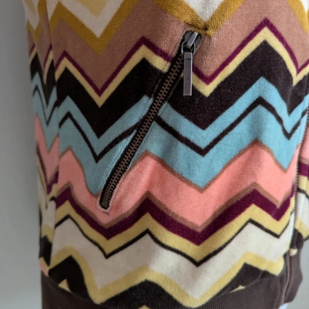 Missoni x Target Womens Velour Chevron Hoodie Sweatshirt Brown Multi Full Zip S - Picture 5 of 6